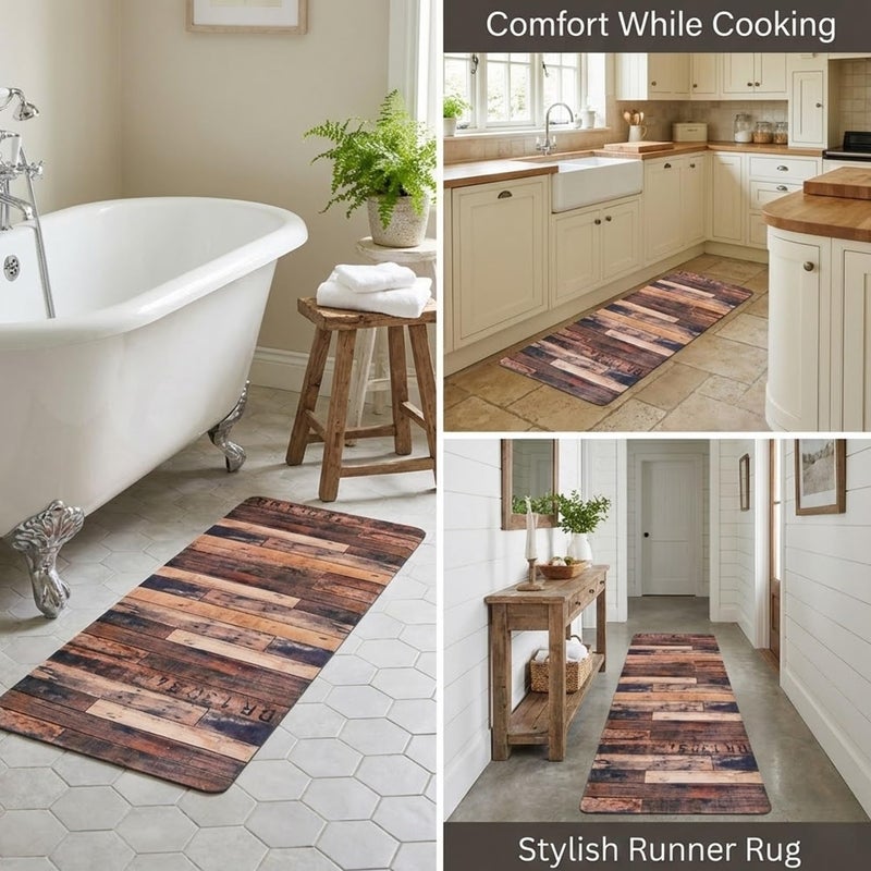 Creative House Life Rustic Wood Plank Bathroom Runner Rug 24x71 Inch, Soft Absorbent Non Slip Memory Foam Long Bath Mat for Tub, Shower, Kitchen Sink & Hallway - Image 5